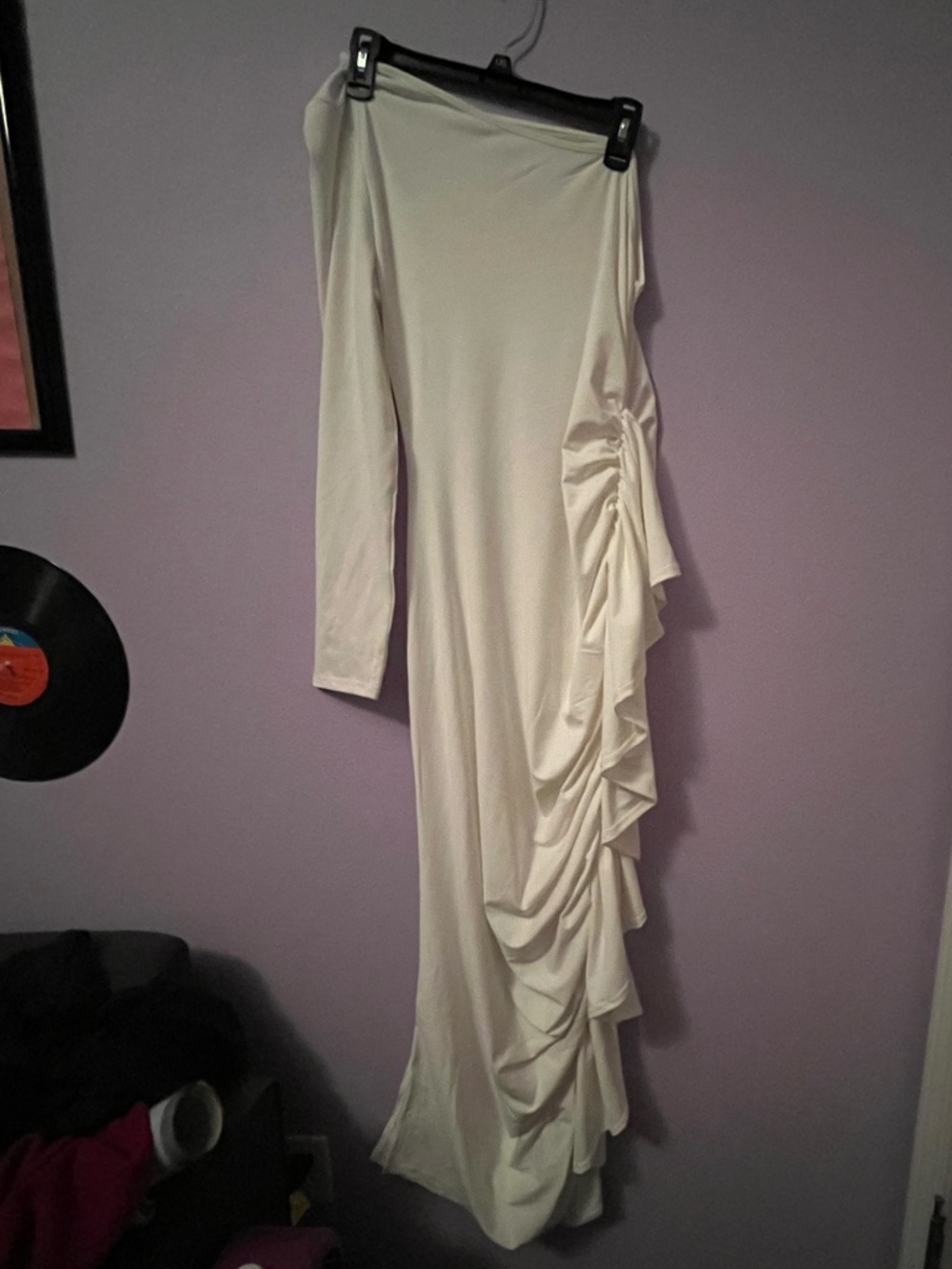 SHEIN Ivory One-Shoulder Ruffle Maxi Skirt
